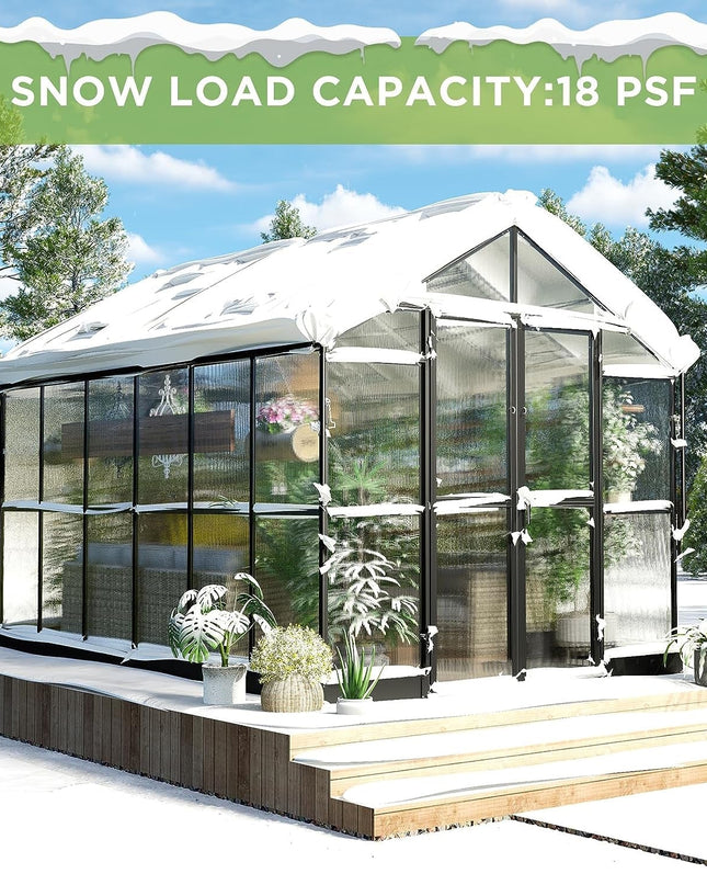 [08X12FT] Large Premium Outdoor Aluminum Polycarbonate Greenhouse With Double Swing Doors