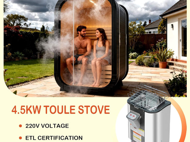 Thermora Lund Luxury 2-Person Outdoor Spruce Wood Cube Sauna Kit With 4.5KW Electric Stove (SAK74290)