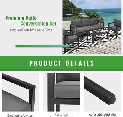 4-Piece Outdoor Aluminum Patio Furniture Set, Sectional Design — Gray