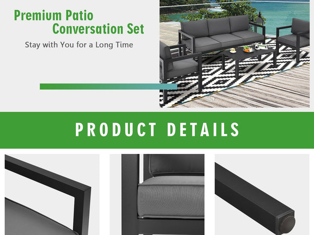 4-Piece Outdoor Aluminum Patio Furniture Set, Sectional Design — Gray