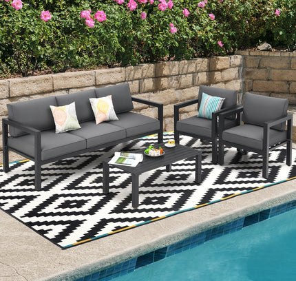 4-Piece Outdoor Aluminum Patio Furniture Set, Sectional Design — Gray