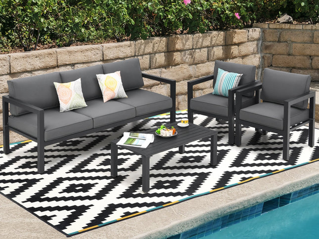 4-Piece Outdoor Aluminum Patio Furniture Set, Sectional Design — Gray