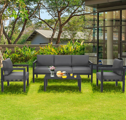 4-Piece Outdoor Aluminum Patio Furniture Set, Sectional Design — Gray