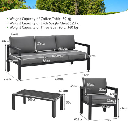 4-Piece Outdoor Aluminum Patio Furniture Set, Sectional Design — Gray