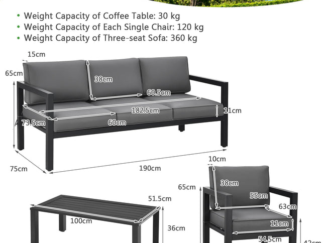4-Piece Outdoor Aluminum Patio Furniture Set, Sectional Design — Gray