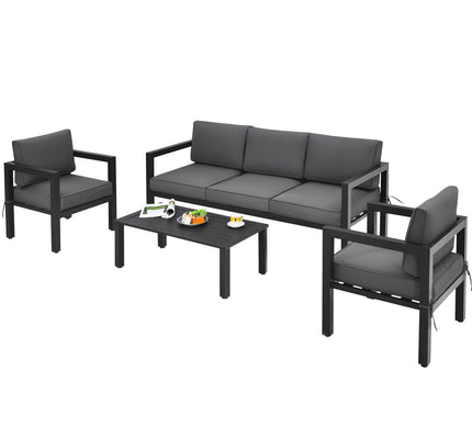 4-Piece Outdoor Aluminum Patio Furniture Set, Sectional Design — Gray