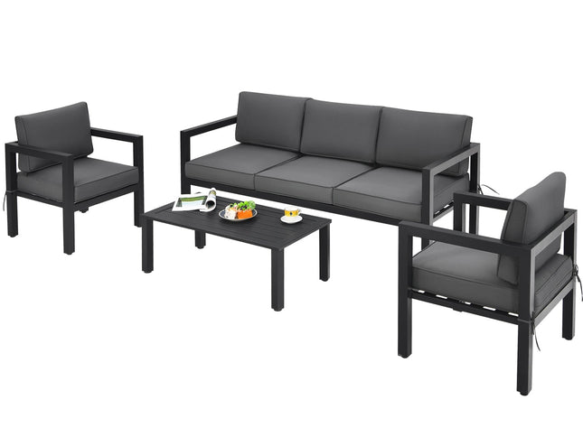 4-Piece Outdoor Aluminum Patio Furniture Set, Sectional Design — Gray