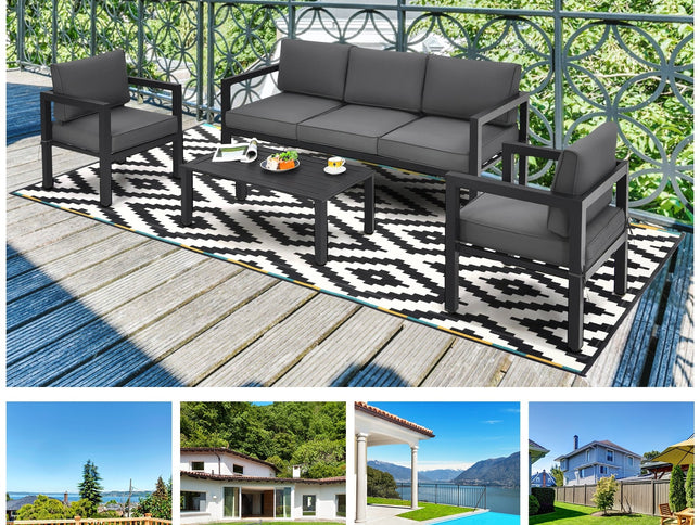 4-Piece Outdoor Aluminum Patio Furniture Set, Sectional Design — Gray