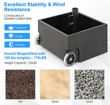 150 Pounds Patio Umbrella Base Stand Wheels Planter Outdoor