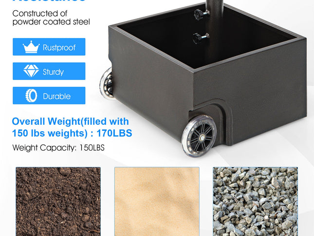150 Pounds Patio Umbrella Base Stand Wheels Planter Outdoor