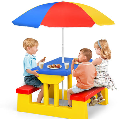 Kids Picnic Folding Table and Bench with Umbrella