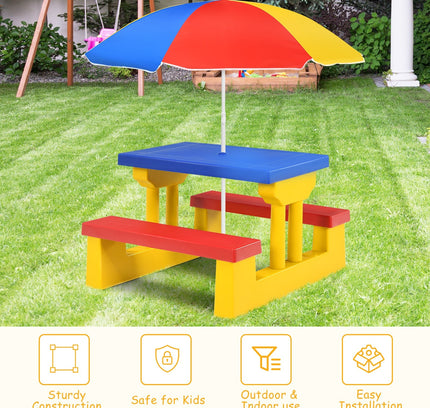 Kids Picnic Folding Table and Bench with Umbrella