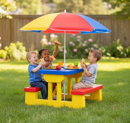 Kids Picnic Folding Table and Bench with Umbrella