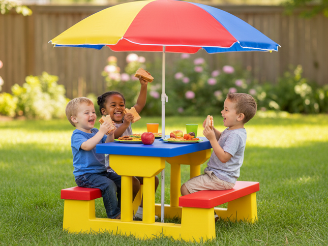 Kids Picnic Folding Table and Bench with Umbrella