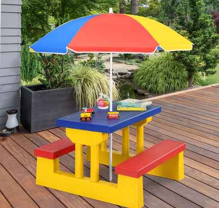 Kids Picnic Folding Table and Bench with Umbrella