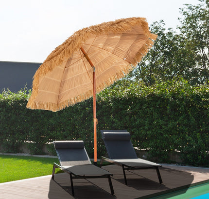 6.5 Ft Portable Thatched Tiki Beach Umbrella with Adjustable Tilt