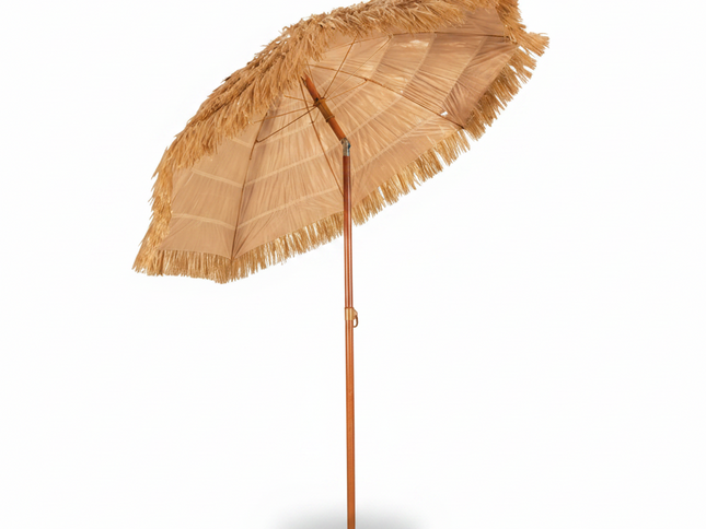 6.5 Ft Portable Thatched Tiki Beach Umbrella with Adjustable Tilt