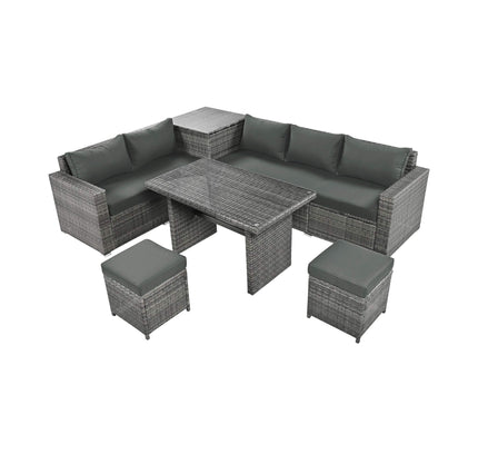 Alora Outdoor 6-Piece All-Weather PE Rattan Sofa Set With Adjustable Seat, Storage Box, Removable Covers, And Tempered Glass Table Top