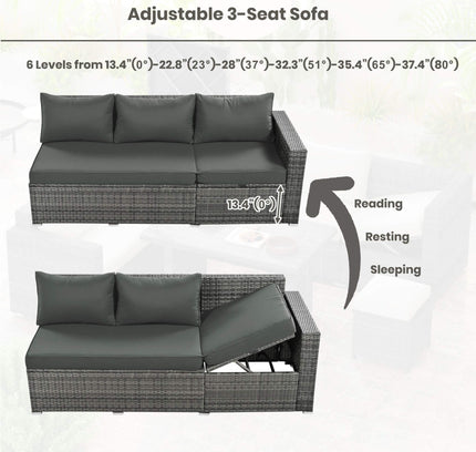 Alora Outdoor 6-Piece All-Weather PE Rattan Sofa Set With Adjustable Seat, Storage Box, Removable Covers, And Tempered Glass Table Top