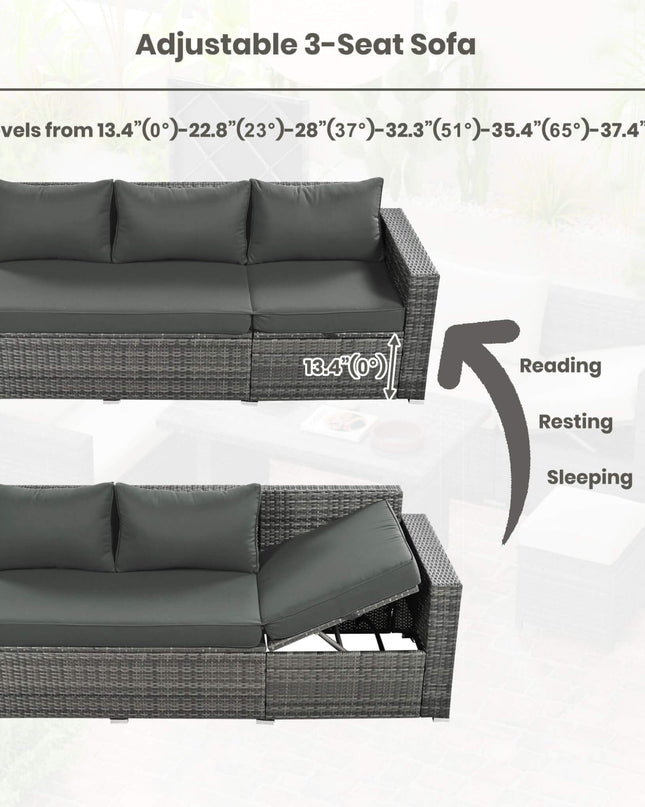 Alora Outdoor 6-Piece All-Weather PE Rattan Sofa Set With Adjustable Seat, Storage Box, Removable Covers, And Tempered Glass Table Top