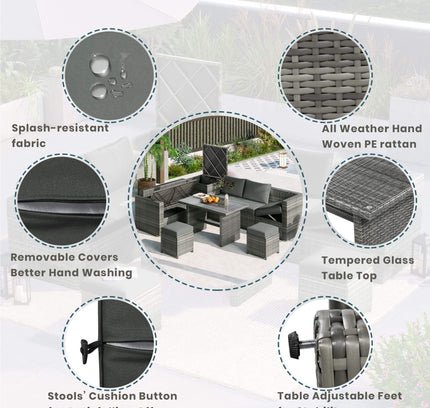 Alora Outdoor 6-Piece All-Weather PE Rattan Sofa Set With Adjustable Seat, Storage Box, Removable Covers, And Tempered Glass Table Top