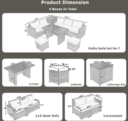 Alora Outdoor 6-Piece All-Weather PE Rattan Sofa Set With Adjustable Seat, Storage Box, Removable Covers, And Tempered Glass Table Top