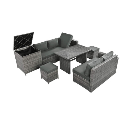 Alora Outdoor 6-Piece All-Weather PE Rattan Sofa Set With Adjustable Seat, Storage Box, Removable Covers, And Tempered Glass Table Top