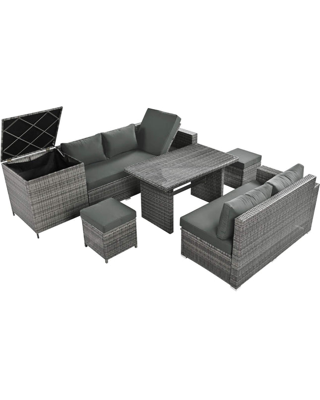 Alora Outdoor 6-Piece All-Weather PE Rattan Sofa Set With Adjustable Seat, Storage Box, Removable Covers, And Tempered Glass Table Top