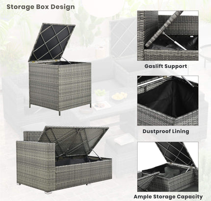 Alora Outdoor 6-Piece All-Weather PE Rattan Sofa Set With Adjustable Seat, Storage Box, Removable Covers, And Tempered Glass Table Top