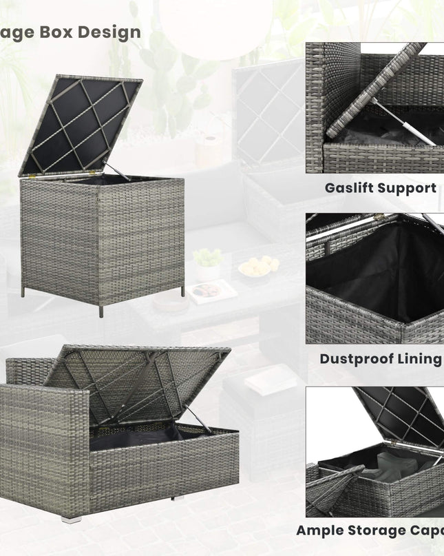 Alora Outdoor 6-Piece All-Weather PE Rattan Sofa Set With Adjustable Seat, Storage Box, Removable Covers, And Tempered Glass Table Top