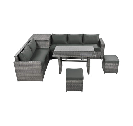 Alora Outdoor 6-Piece All-Weather PE Rattan Sofa Set With Adjustable Seat, Storage Box, Removable Covers, And Tempered Glass Table Top