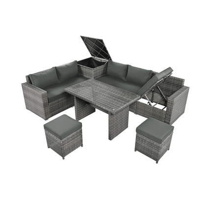 Alora Outdoor 6-Piece All-Weather PE Rattan Sofa Set With Adjustable Seat, Storage Box, Removable Covers, And Tempered Glass Table Top