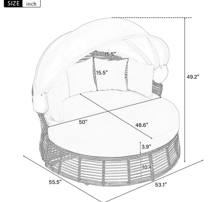 Alora 53-Inch Outdoor Patio Rattan Round Wicker Daybed With Retractable Canopy (SAK69241)