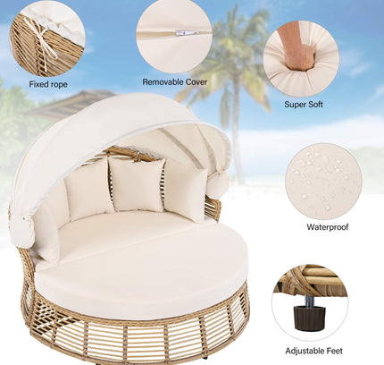 Alora 53-Inch Outdoor Patio Rattan Round Wicker Daybed With Retractable Canopy (SAK69241)