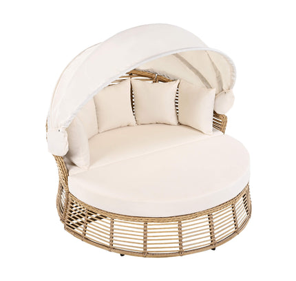 Alora 53-Inch Outdoor Patio Rattan Round Wicker Daybed With Retractable Canopy (SAK69241)