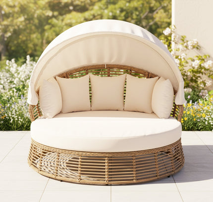 Alora 53-Inch Outdoor Patio Rattan Round Wicker Daybed With Retractable Canopy (SAK69241)