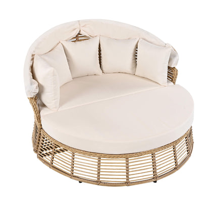 Alora 53-Inch Outdoor Patio Rattan Round Wicker Daybed With Retractable Canopy (SAK69241)