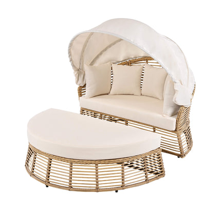 Alora 53-Inch Outdoor Patio Rattan Round Wicker Daybed With Retractable Canopy (SAK69241)