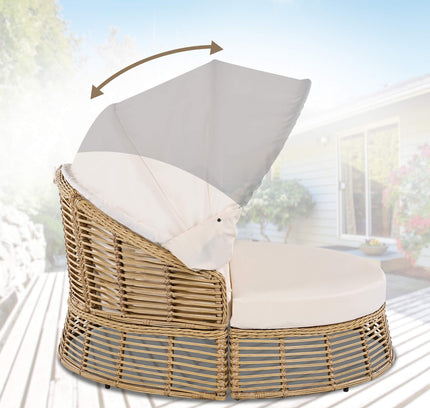 Alora 53-Inch Outdoor Patio Rattan Round Wicker Daybed With Retractable Canopy (SAK69241)