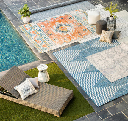 Blue Braided Faux Jute Outdoor Rug