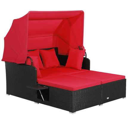 Patio Rattan Daybed with Retractable Canopy and Side Tables