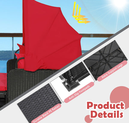 Patio Rattan Daybed with Retractable Canopy and Side Tables
