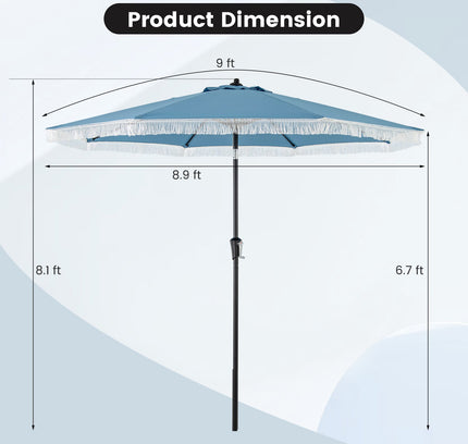 9 FT Patio Umbrella with Sun-Protective Canopy for Patio Garden Pool