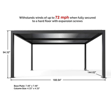 [12X16FT] Alora Premium Outdoor Gray Aluminum Hardtop Pergola Gazebo With Adjustable Roof