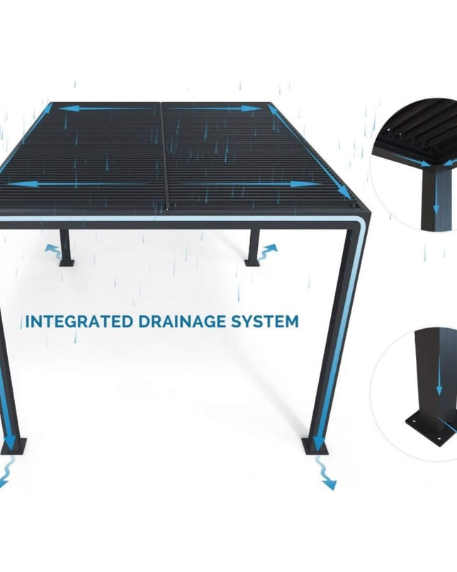 [12X16FT] Alora Premium Outdoor Gray Aluminum Hardtop Pergola Gazebo With Adjustable Roof