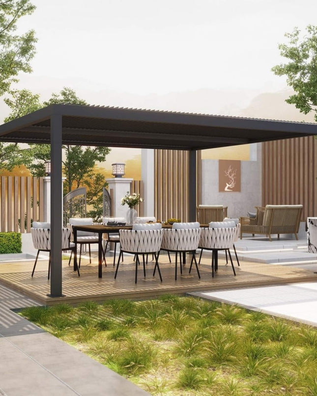 [12X16FT] Alora Premium Outdoor Gray Aluminum Hardtop Pergola Gazebo With Adjustable Roof