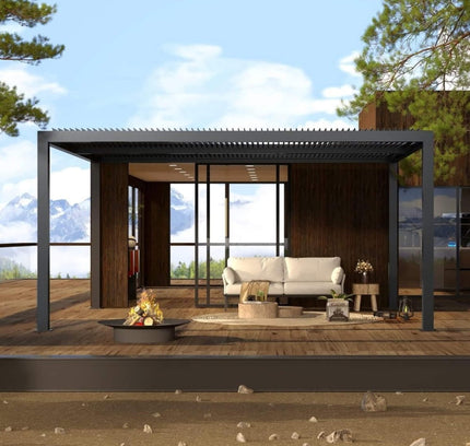 [12X16FT] Alora Premium Outdoor Gray Aluminum Hardtop Pergola Gazebo With Adjustable Roof