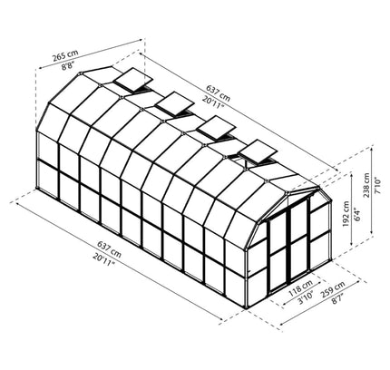 [08X20FT] Extra Large Barn-Style Weatherproof Walk-In Greenhouse With Roof Vents