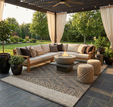 Beige Charcoal Areli Outdoor Area Rug
