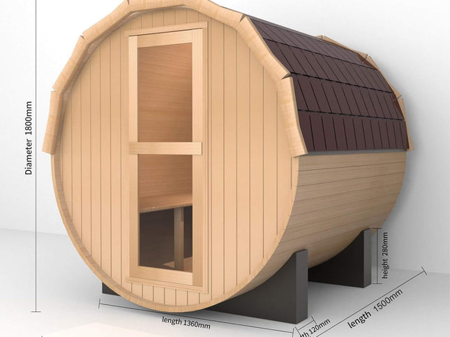 Haven Premium All-Weather Outdoor Pinewood Barrel Sauna Kit With 4.5KW Heater And Tempered Glass Window [Made-To-Order] (SAK91462)
